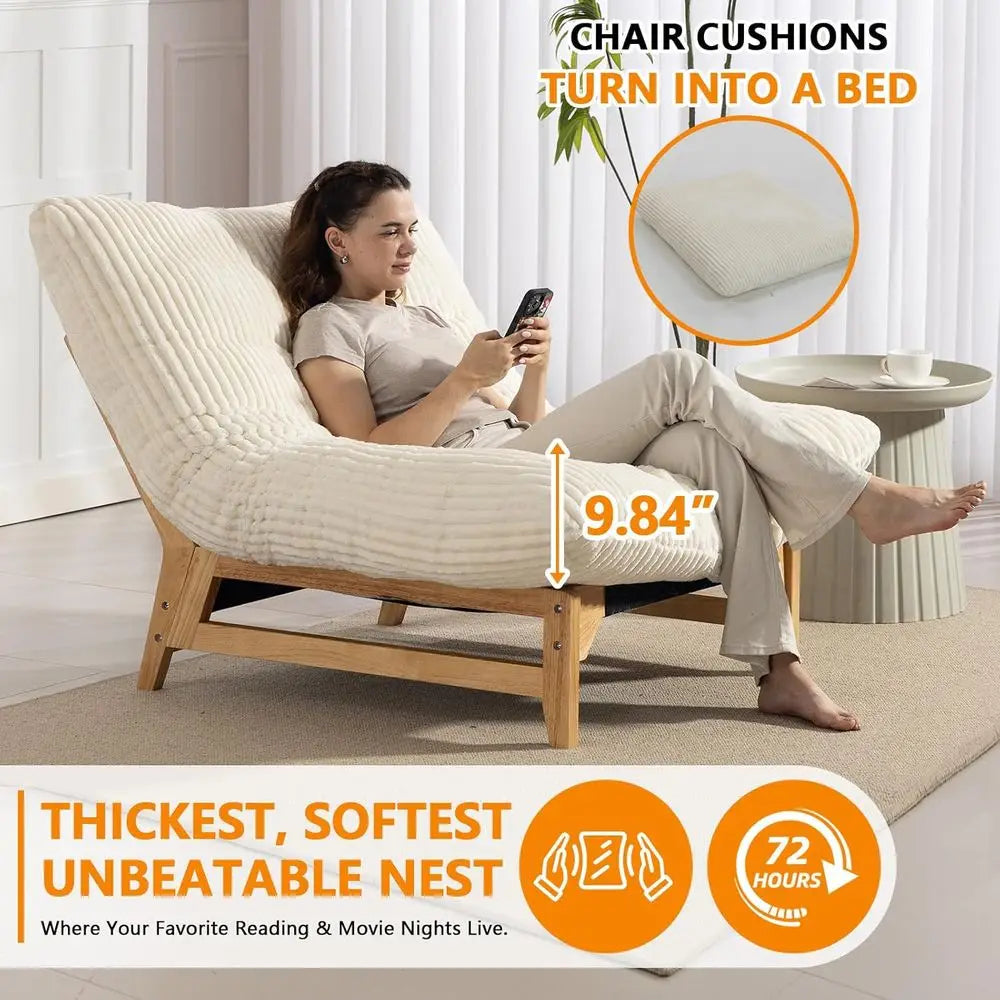 Oversized 44 White Corduroy Cloud Lounge Chair