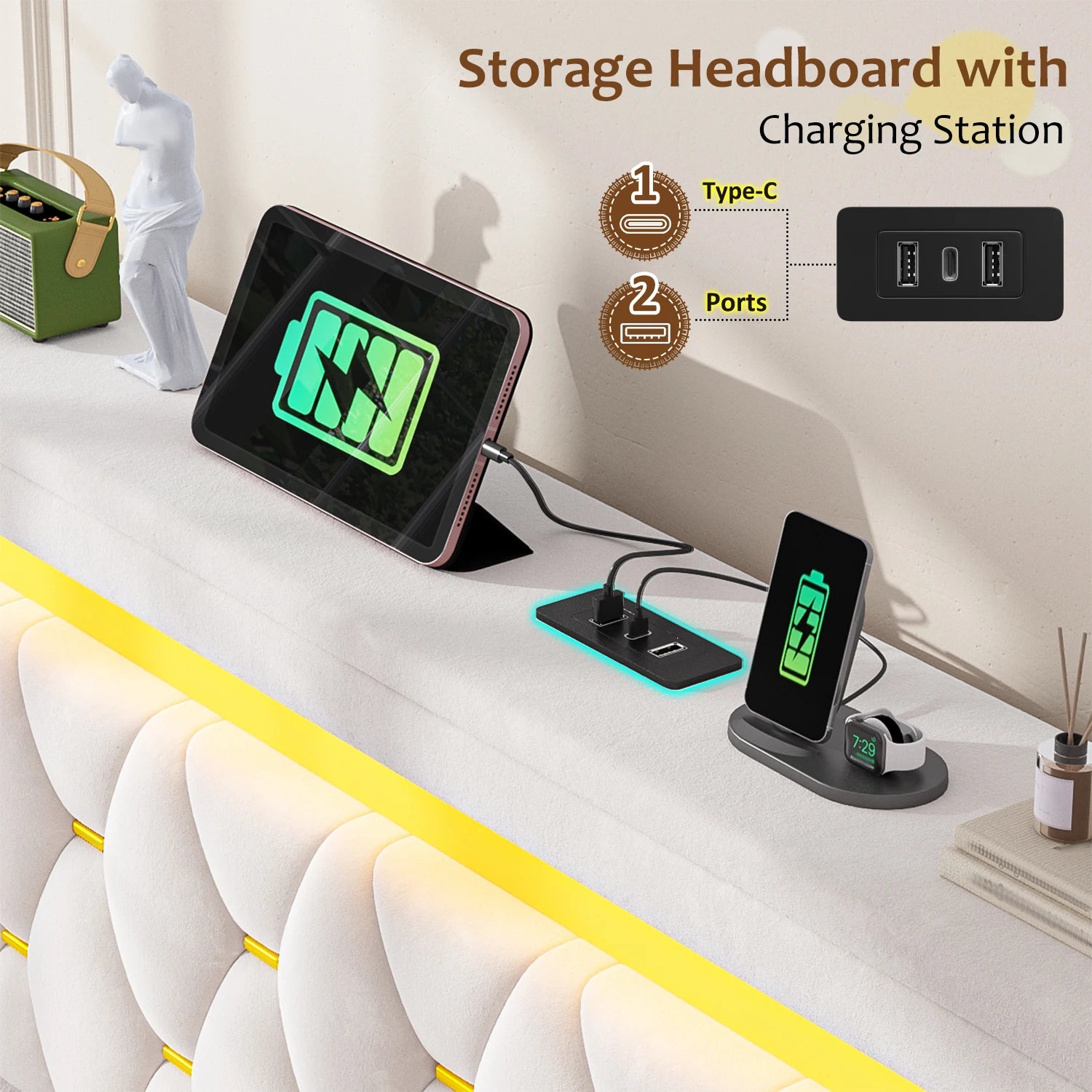 LED Bed Frame with 4 Storage Drawers Platform Bed