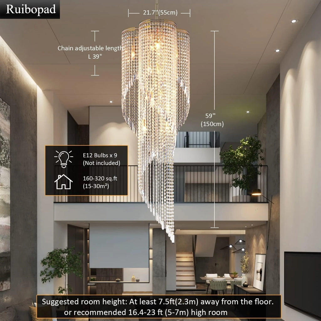 Large Spiral Crystal Beaded Chandelier for High Ceiling