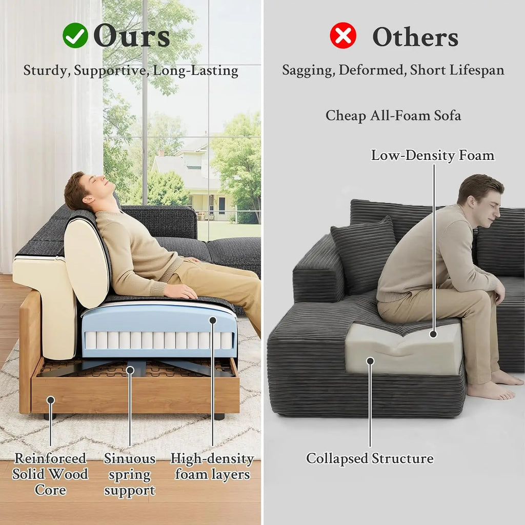 103" Sectional Couch, Modular Sofa, Wood Frame, Deep Seat L Shaped