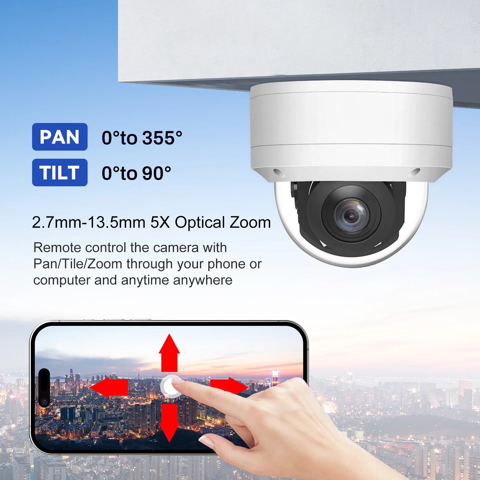 Smart 4k 8MP POE IP PTZ Camera 5X Optical  Zoom Audio Camera
