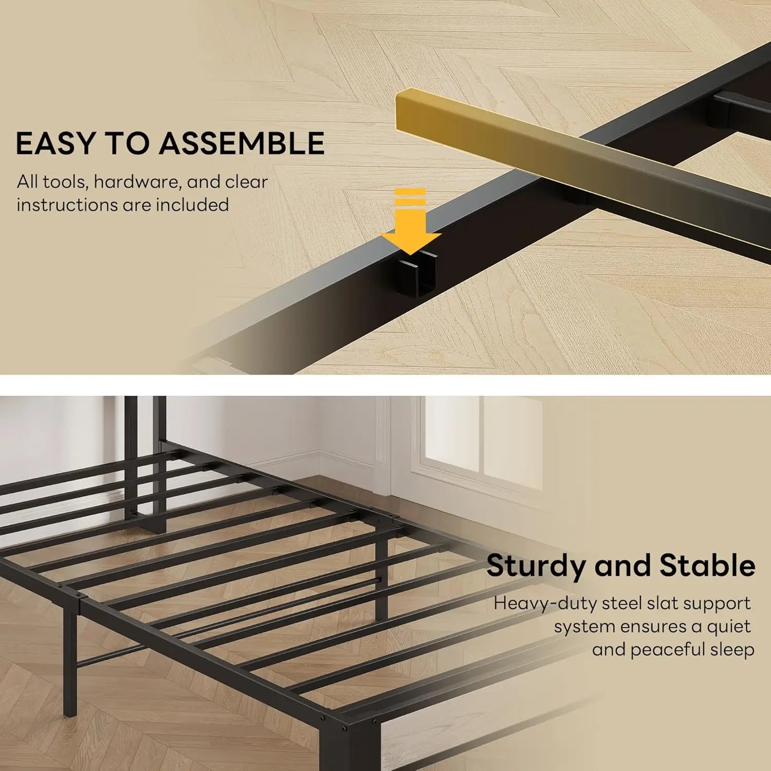 Twin XL Bed Frame with Bouclé Storage Headboard and Charging Station,