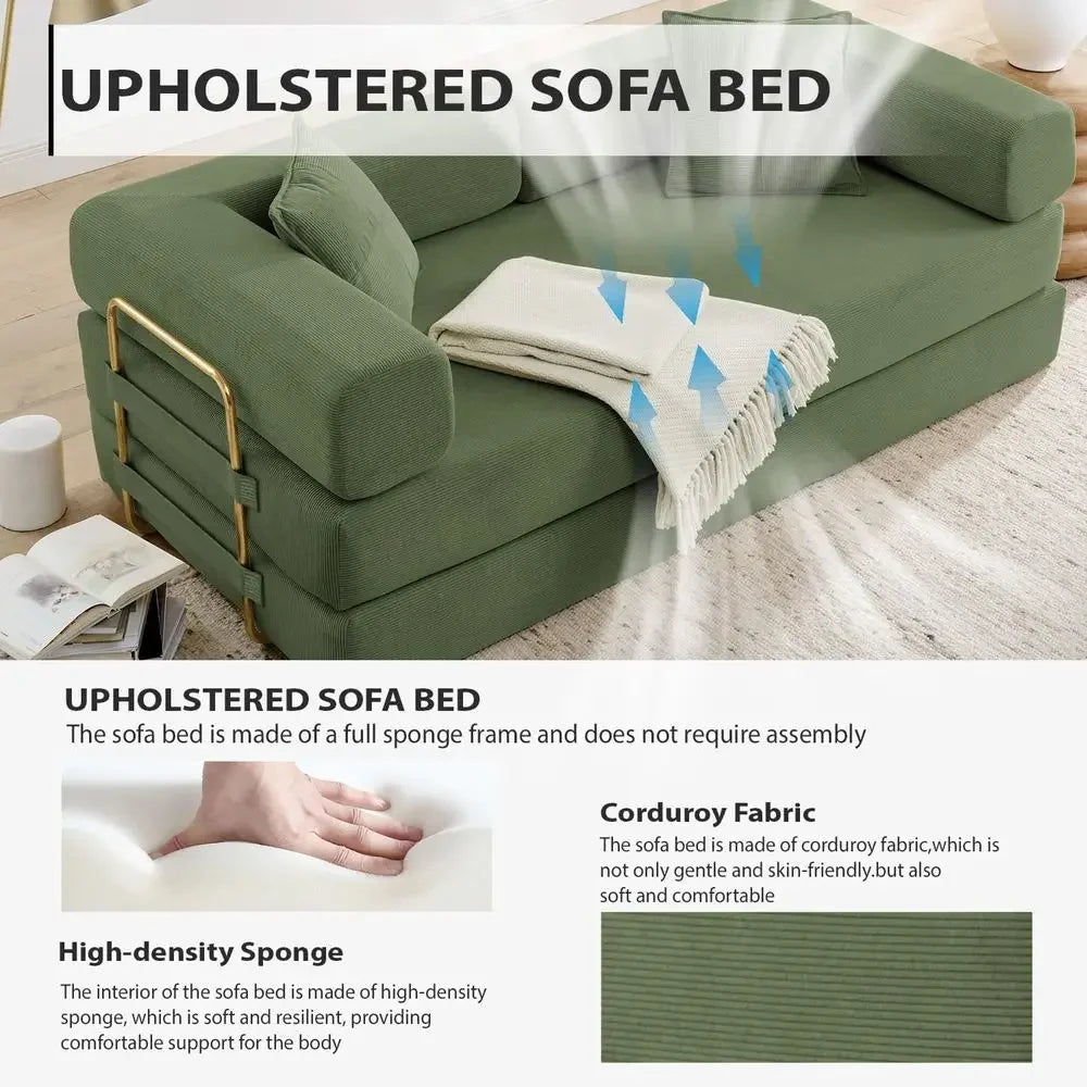 Convertible Sleeper Sofa Bed with Gold Legs