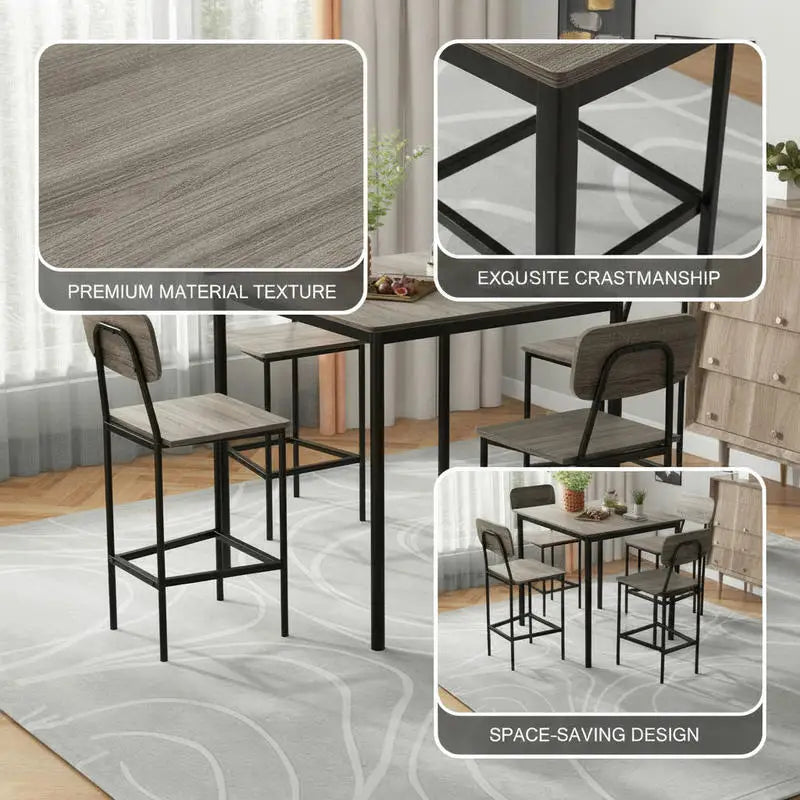 5 Piece Counter Height Table Set With 4 Bar Stools,
