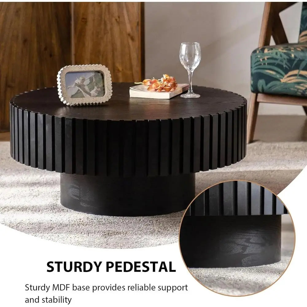 Round Handcrafted Wooden Drum Coffee Table