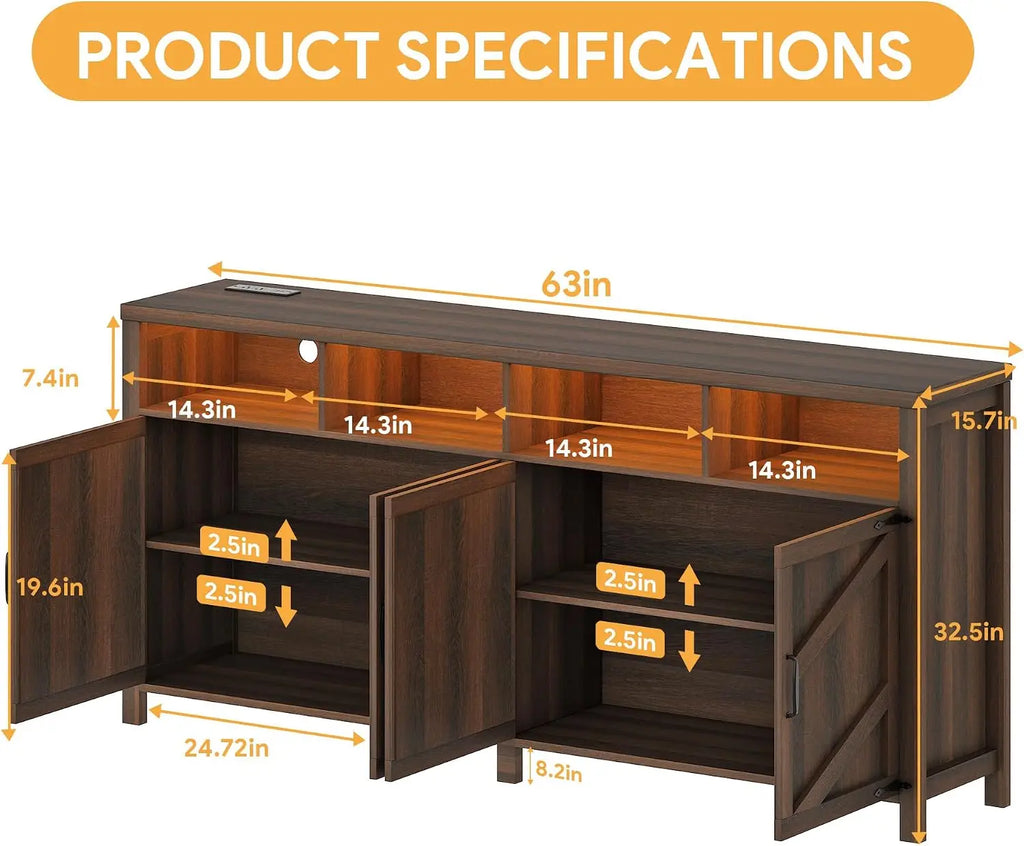 Wooden Buffet Sideboard Cabinet With Storage Doors,