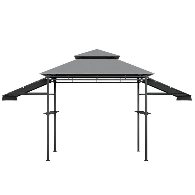 Patio BBQ Grill Gazebo Canopy with Dual Side Awnings-Gray