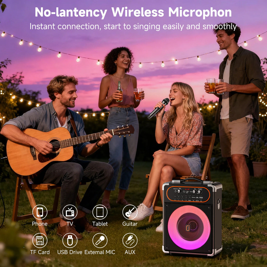 S68 Karaoke Machine with 2 Microphones,Gatherings and Parties, PA System with Echo Adjustment for Adults, Stage-subwoofers