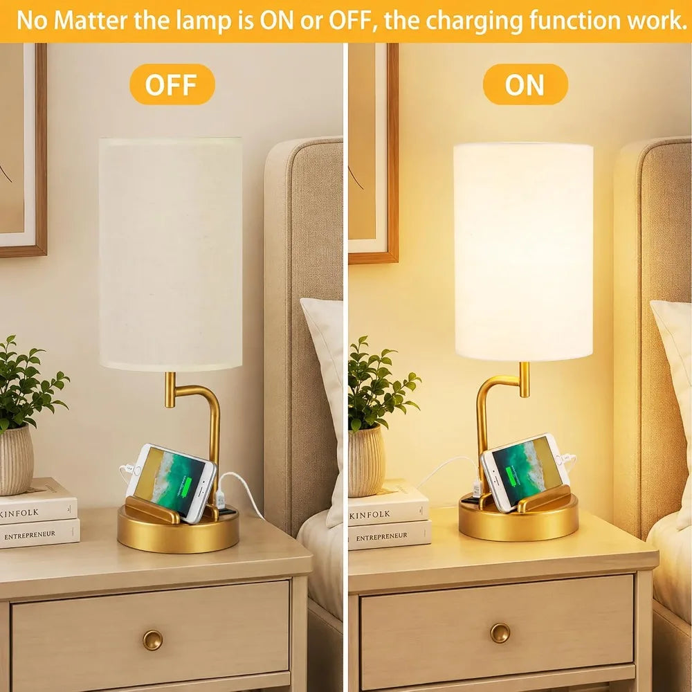 Touch Control USB Table Lamp with USB C/A & AC Outlet,