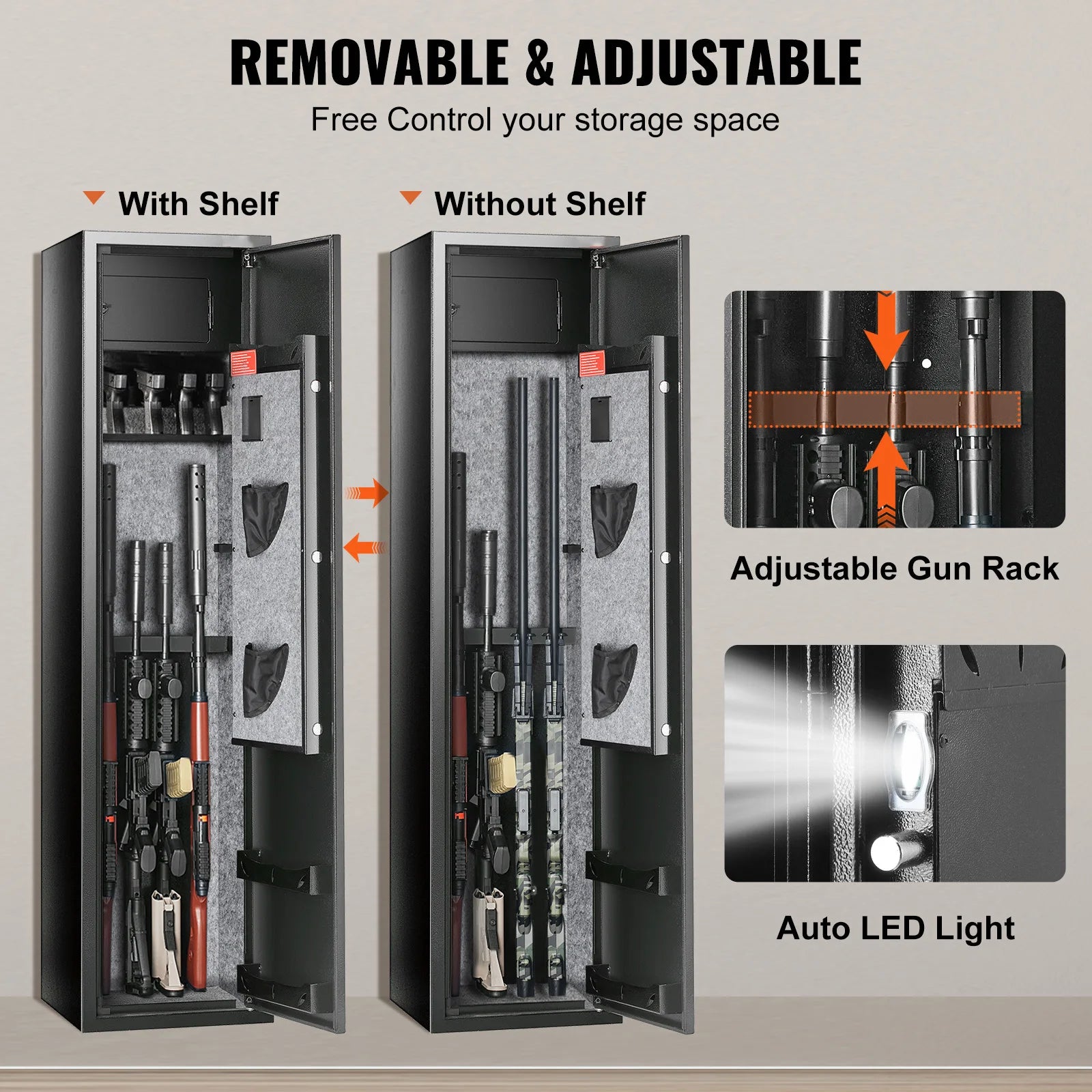 SucceBuy 3-8 Rifles Gun Safe with Digital Keypad & Lock Gun Storage Cabinet with Removable Storage Shelf for Long Gun Pistols
