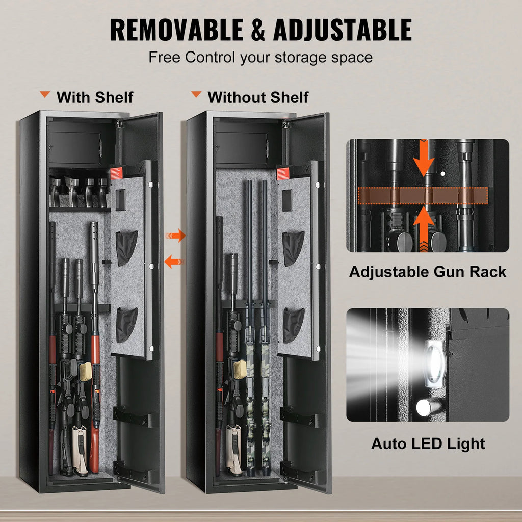 SucceBuy 3-8 Rifles Gun Safe with Digital Keypad & Lock Gun Storage Cabinet with Removable Storage Shelf for Long Gun Pistols