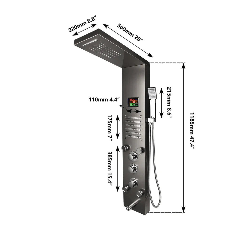 Black LED Shower Panel Set Bathroom Rainfall Shower Column