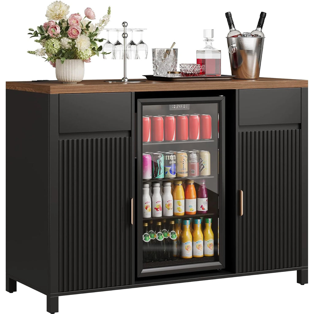 Fluted Coffee Bar Cabinet With Mini Fridge Space