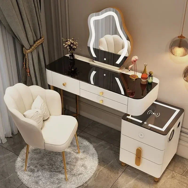 Nordic Glass Luxury Dressing Vanity Table with Smart Wireless Charging