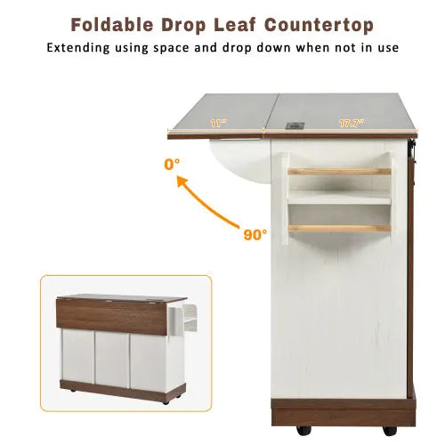55.5" Farmhouse Kitchen Island with Drop Leaf