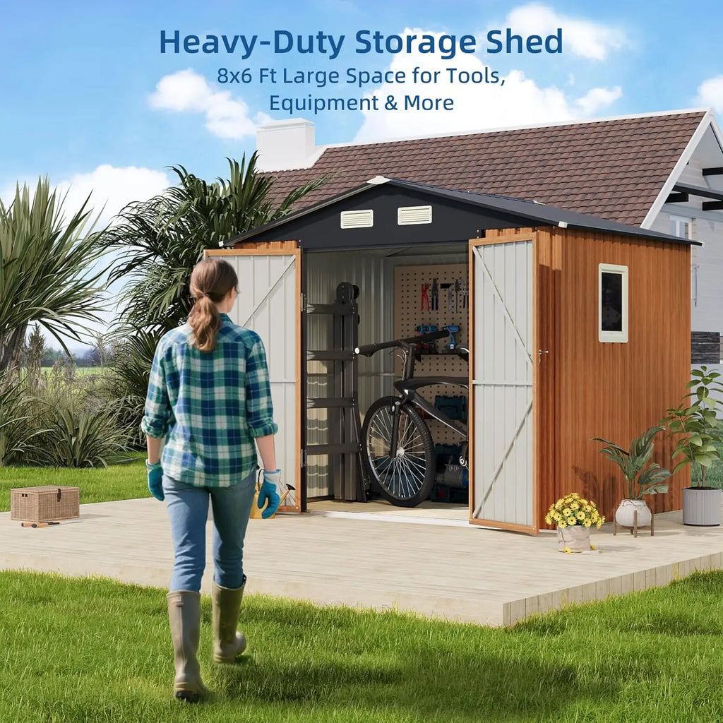 Metal Outdoor Storage Shed Lockable Door Window