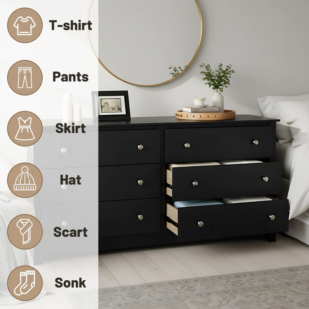 Wood 6 Dresser Drawers Cabinet