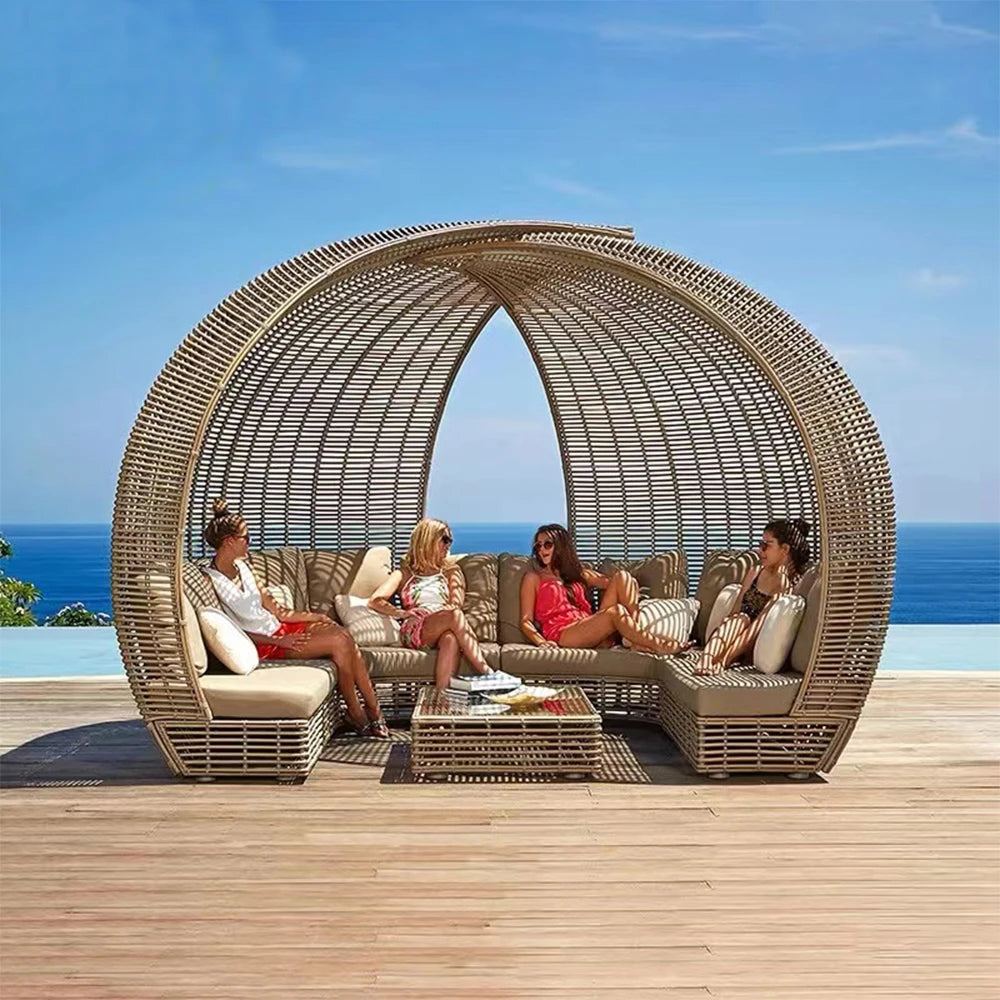 Waterproof Rattan Pool Garden Furniture Recliner Bed