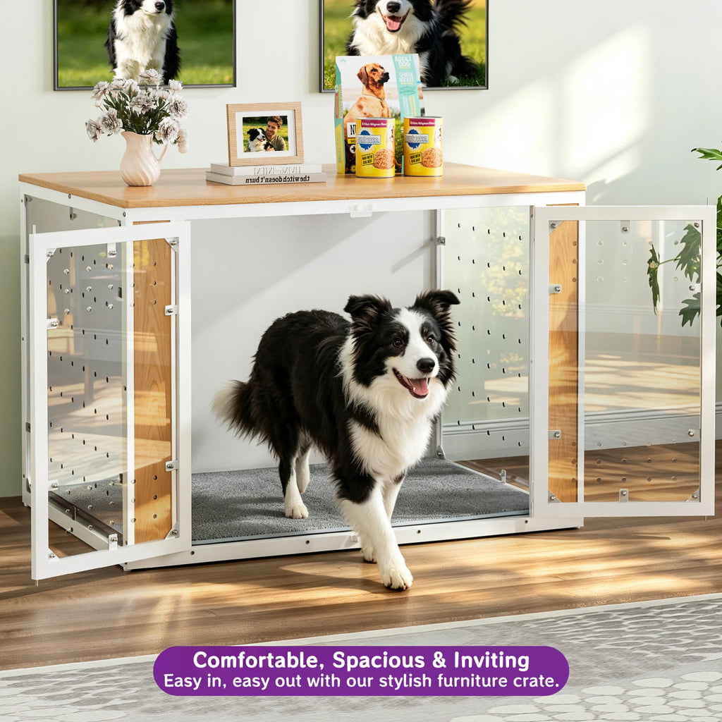 Modern Acrylic Dog Crate Furniture with Wood Top