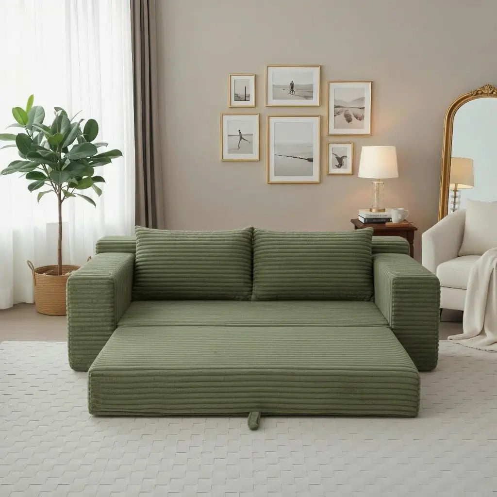 73" Convertible Sleeper Sofa, Comfy Corduroy Foldable Sofa Bed with 2 Pillows