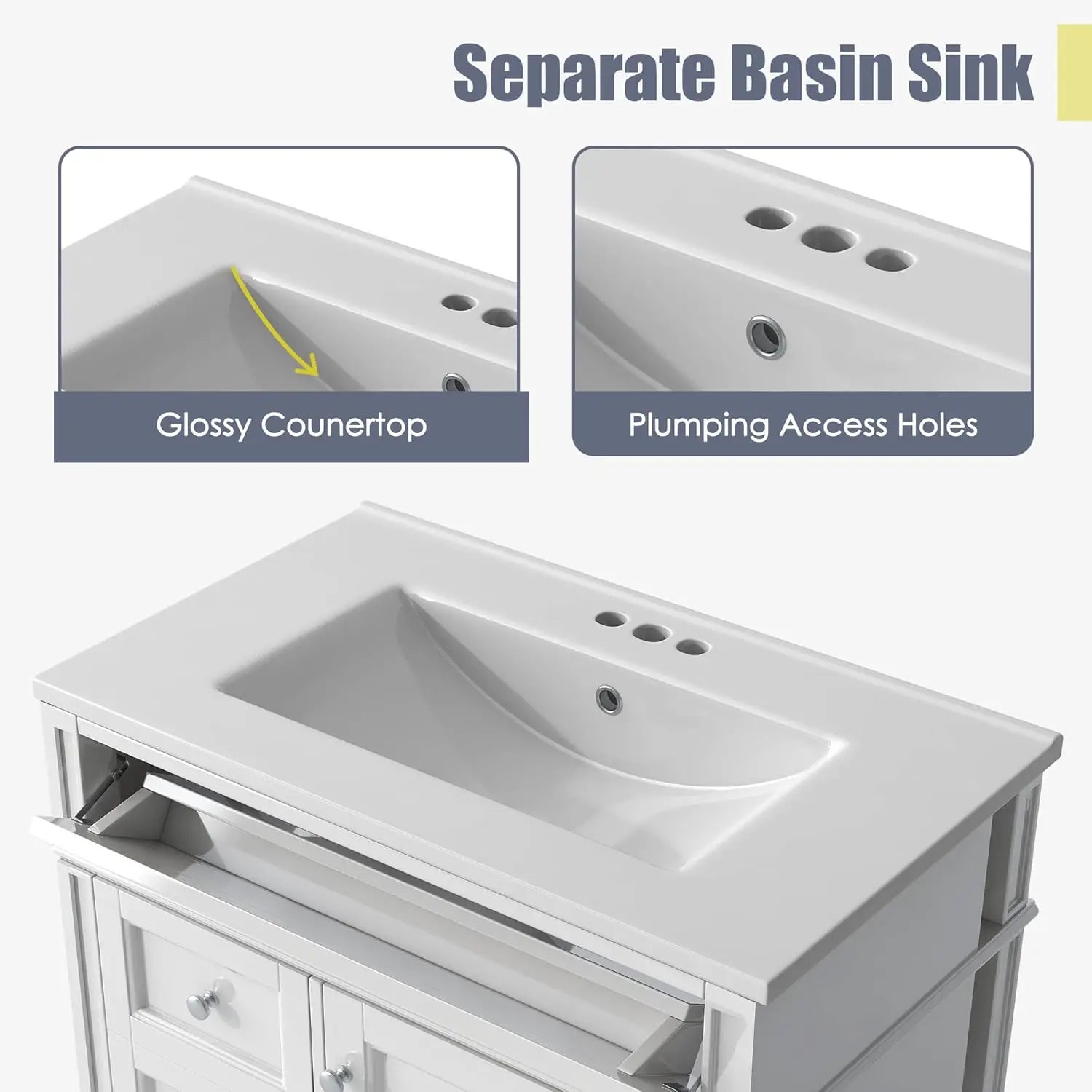 30" Bathroom Vanity Ceramic Sink Modern Freestanding Storage