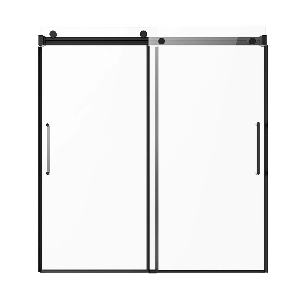 SucceBuy Frameless Sliding Bathtub Door 56-60 in. W x 60in.H Frameless Shower Glass Door Double Sliding Tub Door w/ 5/16in Glass