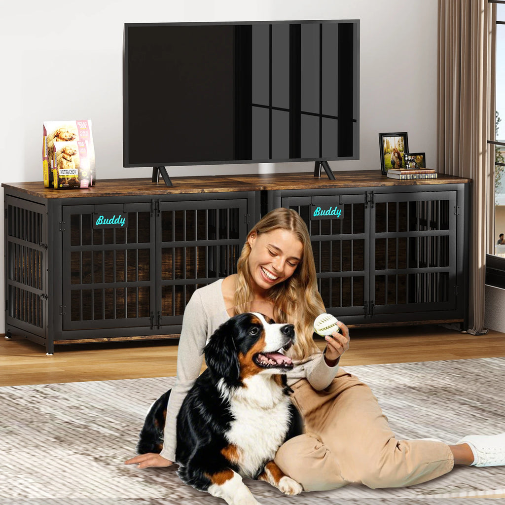 Dog Crate Furniture with Casters, Heavy Duty Dog Kennel