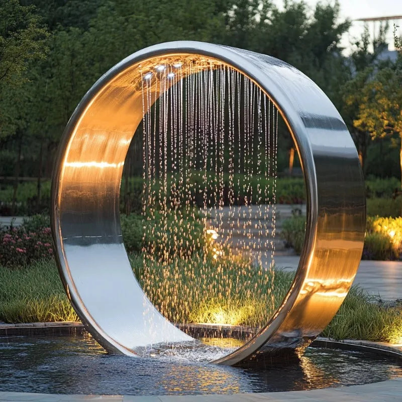 Garden Decorative Art Metal LED Light Ring Waterfall