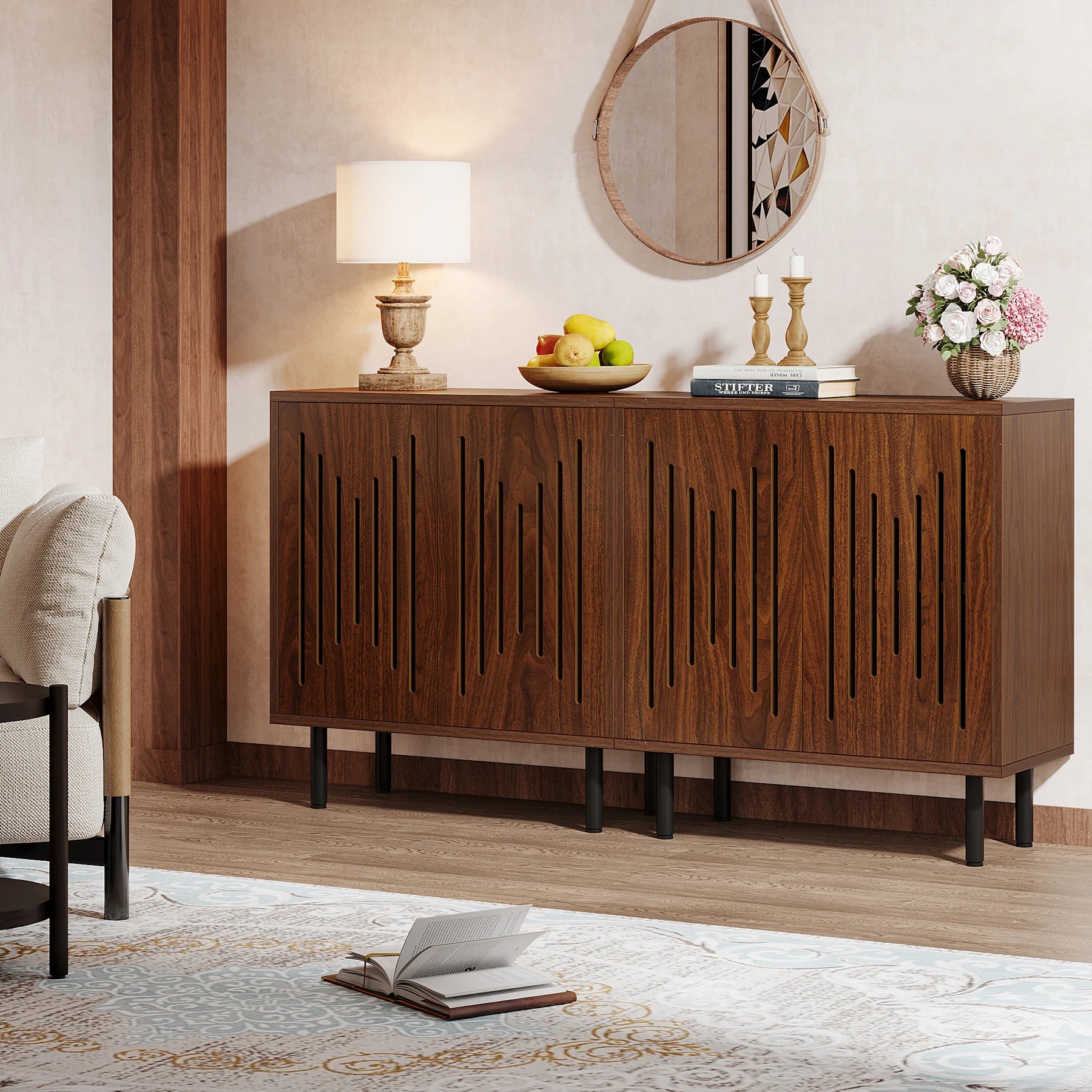 Vintage Storage Cabinet Set of 2, 59" Sideboard Buffet with Storage,