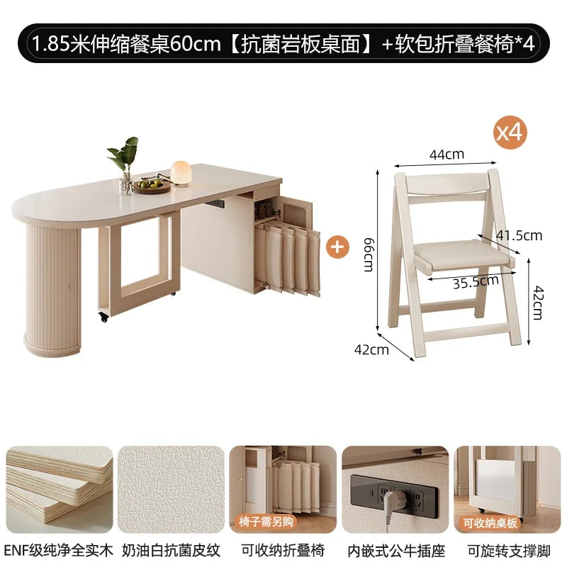 Retractable dining table small round foldable