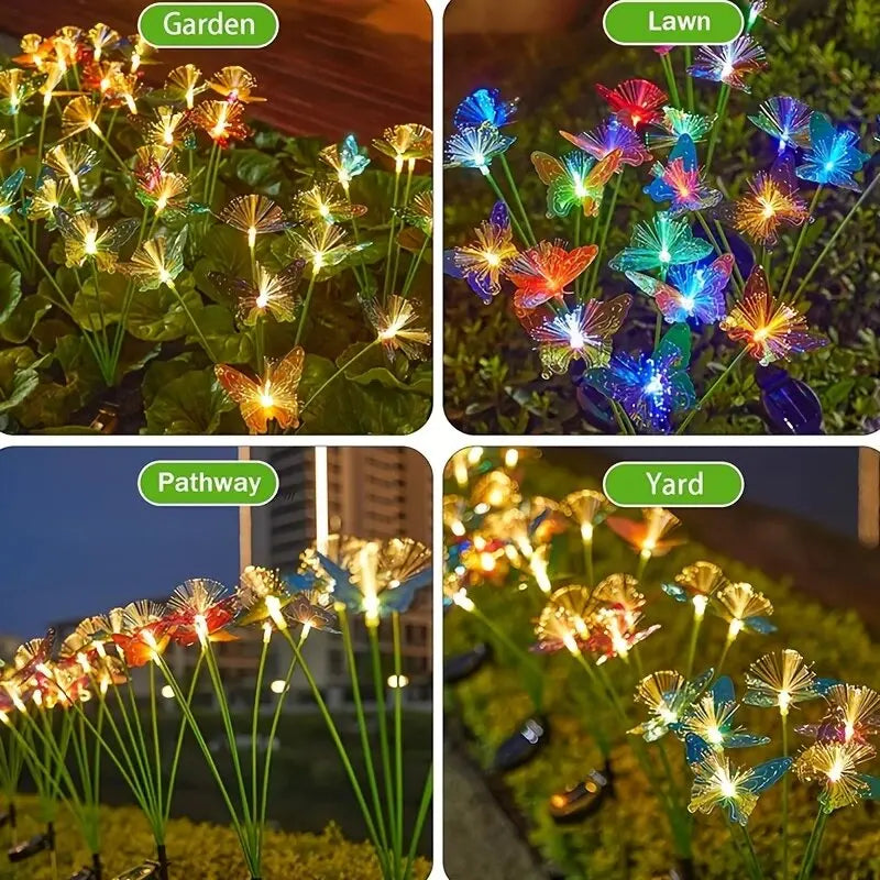 1PC 6-Head LED Solar Fiber Optic Butterfly Lights, 2 Modes Outdoor Idea Landscape Lighting
