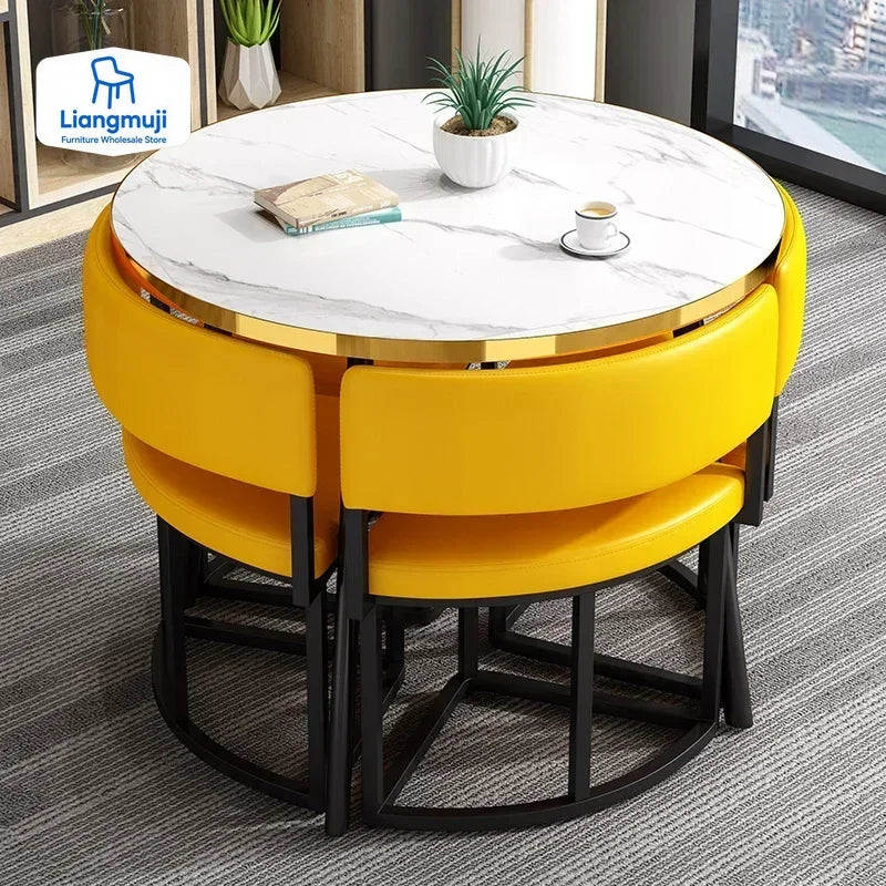 White Luxury Dining Tables 4 Chairs Set