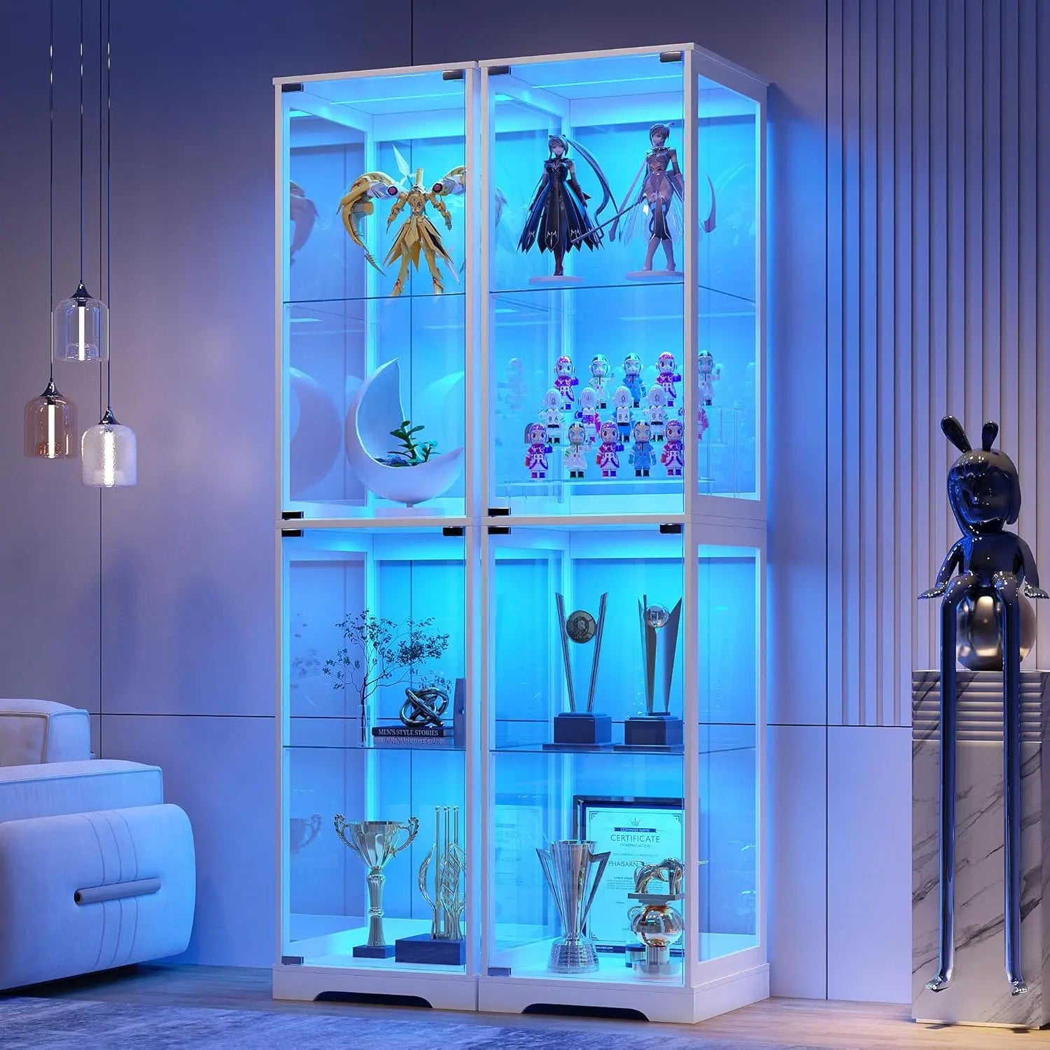 RGB Glass Display Cabinet with Door, 4-Tier Curio Cabinet