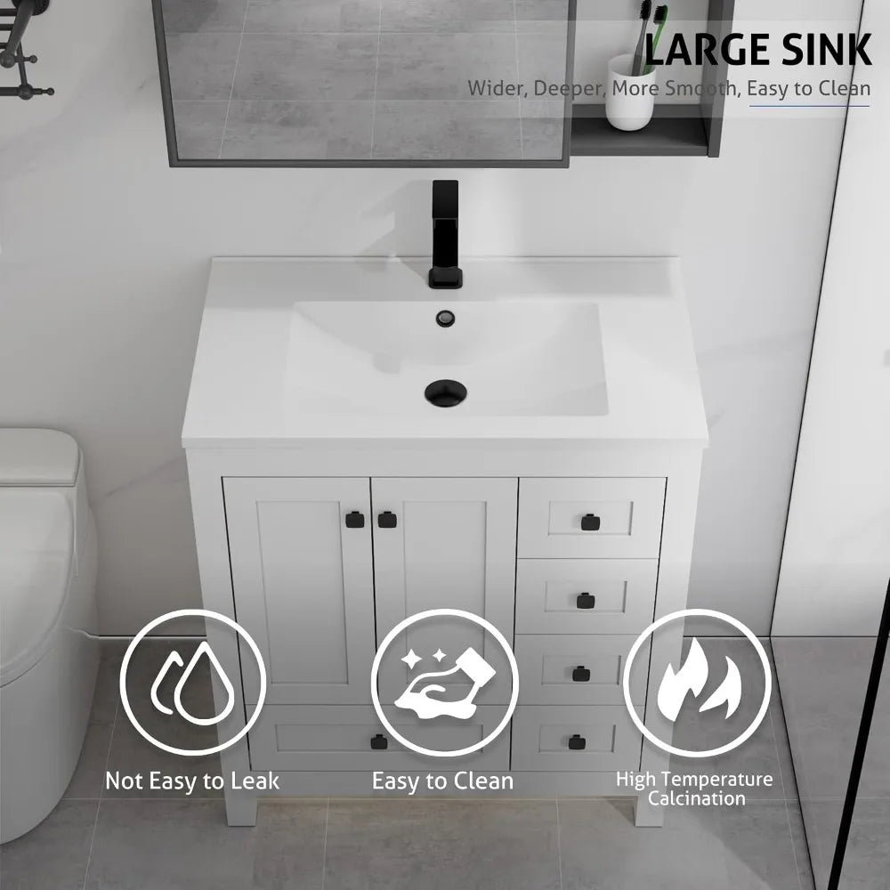 30" Bathroom Vanity Combo, Modern Painted Cabinet,