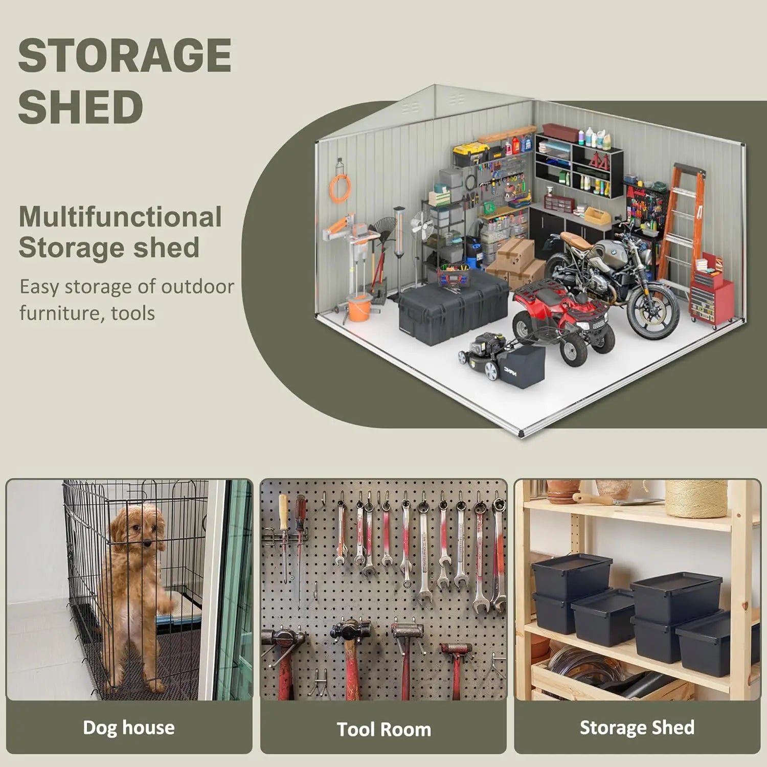 Outdoor Metal Storage Shed Lockable Doors