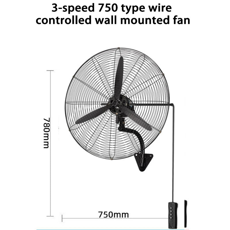 Wall Mounted Industrial Fan Metal Blade High Velocity Fan Wired Remote Control