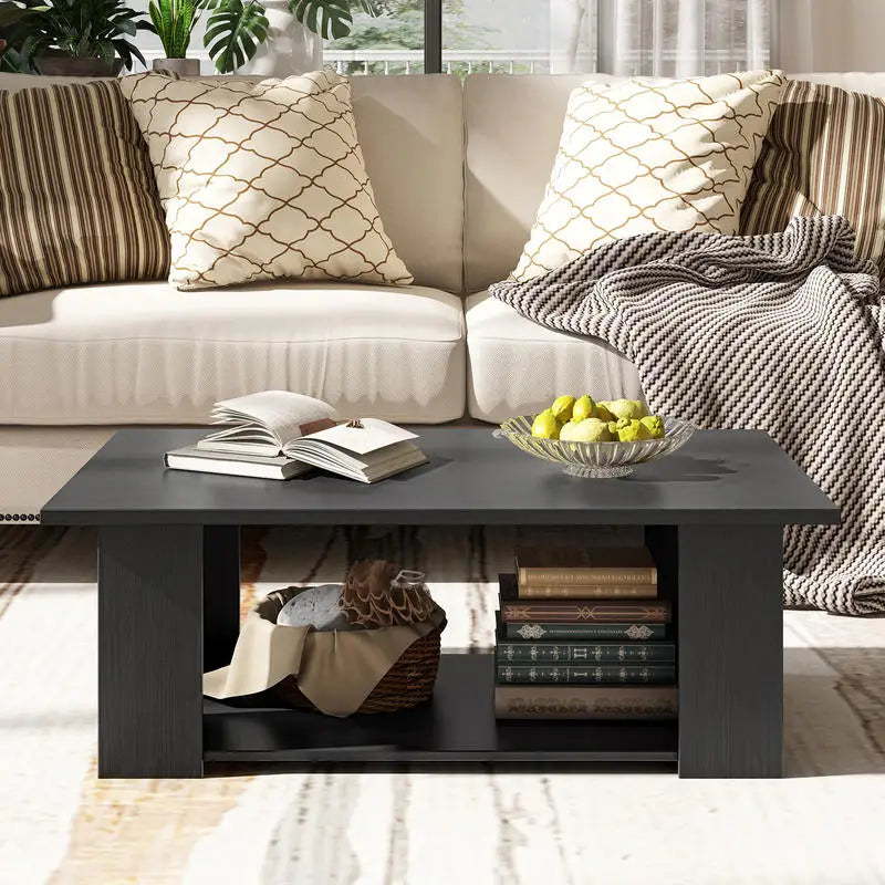 Large 2-tier Modern Wooden Coffee Table