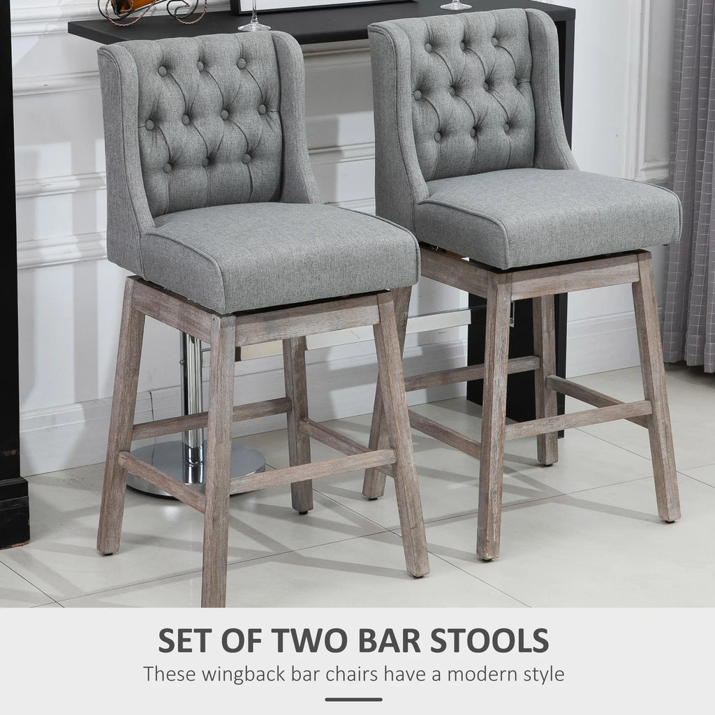 Bar Height Bar Stools Set of 2, 180 Degree Swivel Barstools with Solid Wood Footrests