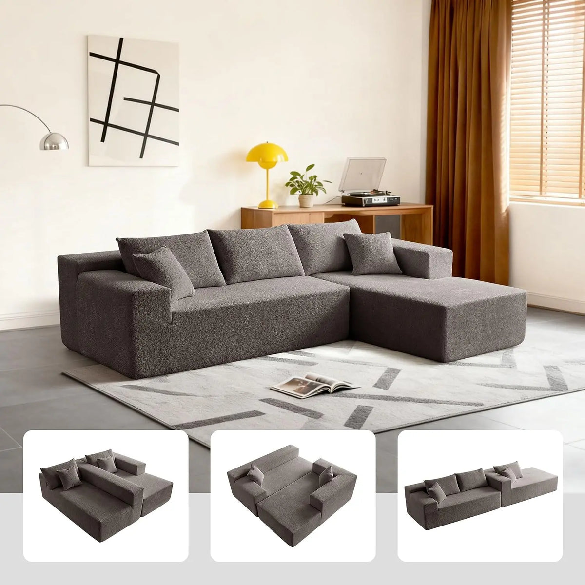 104" Sectional Sofa Boucle L-Shape Chaise High-Density Foam Living Room Set