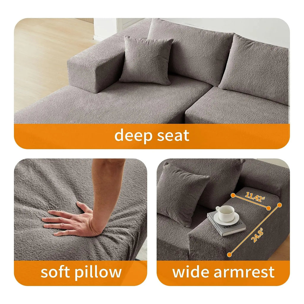 104" Sectional Sofa Boucle L-Shape Chaise High-Density Foam Living Room Set