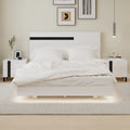 Modern 3-Piece Bedroom Set Floating Bed Frame Queen Size LED Light & 2 Nightstands, White