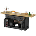 73" Large Kitchen Island Cart with Trash Storage Cabinet, Power Outlet, Drop Leaf, Island Table for Kitchen