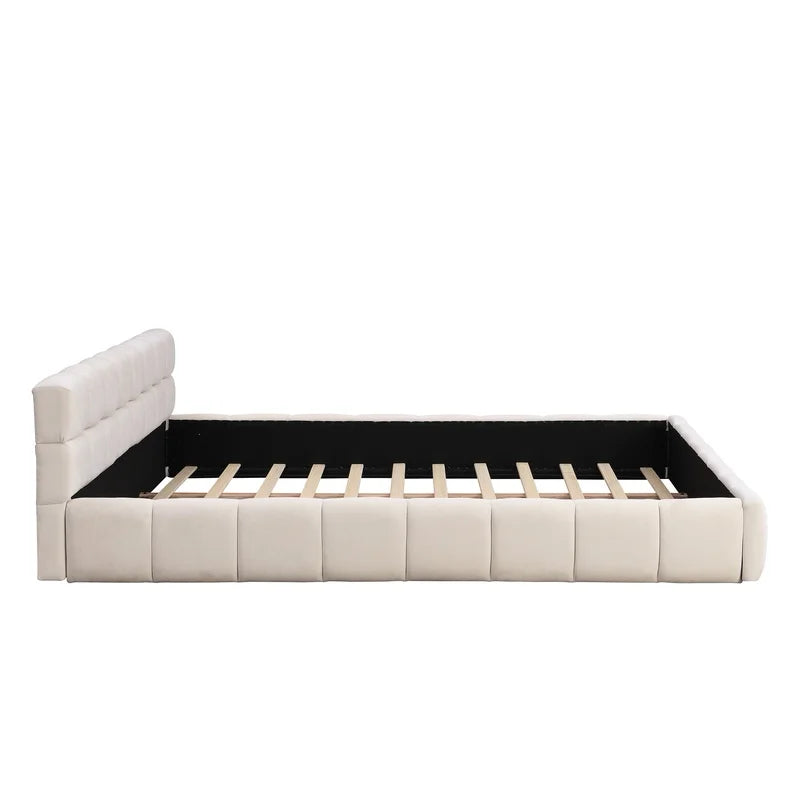 Elegant Beige Chenille King Bed with Checkerboard Pattern
