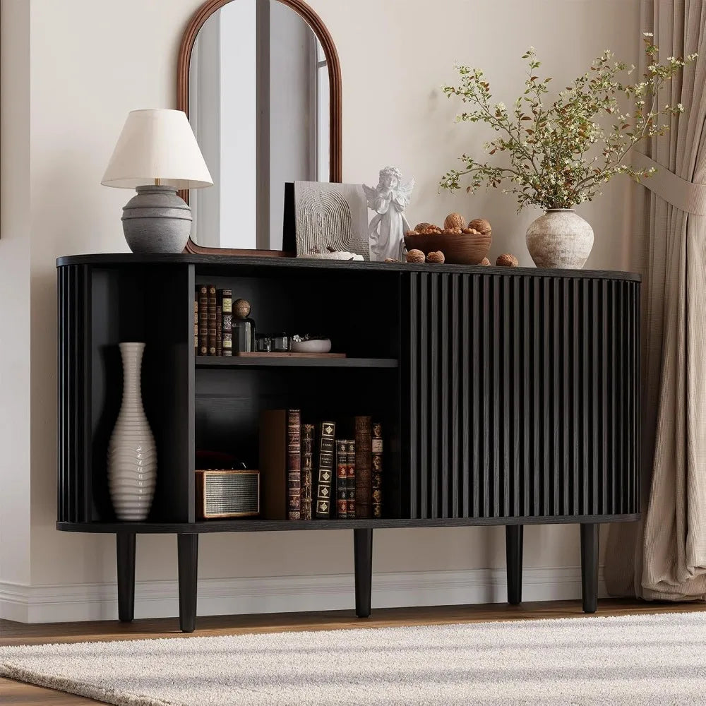 Mid-Century Modern Buffet Sideboard with Sliding Doors