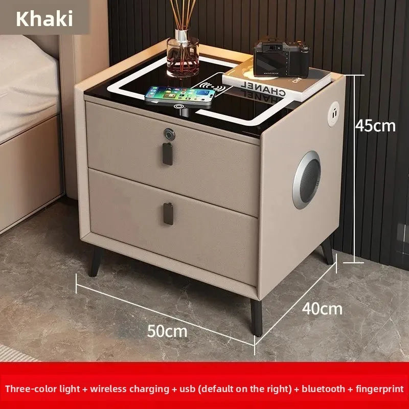 Multifunctional Smart Bedside Cabinet with Wireless Charging LED  Fingerprint Lock USB