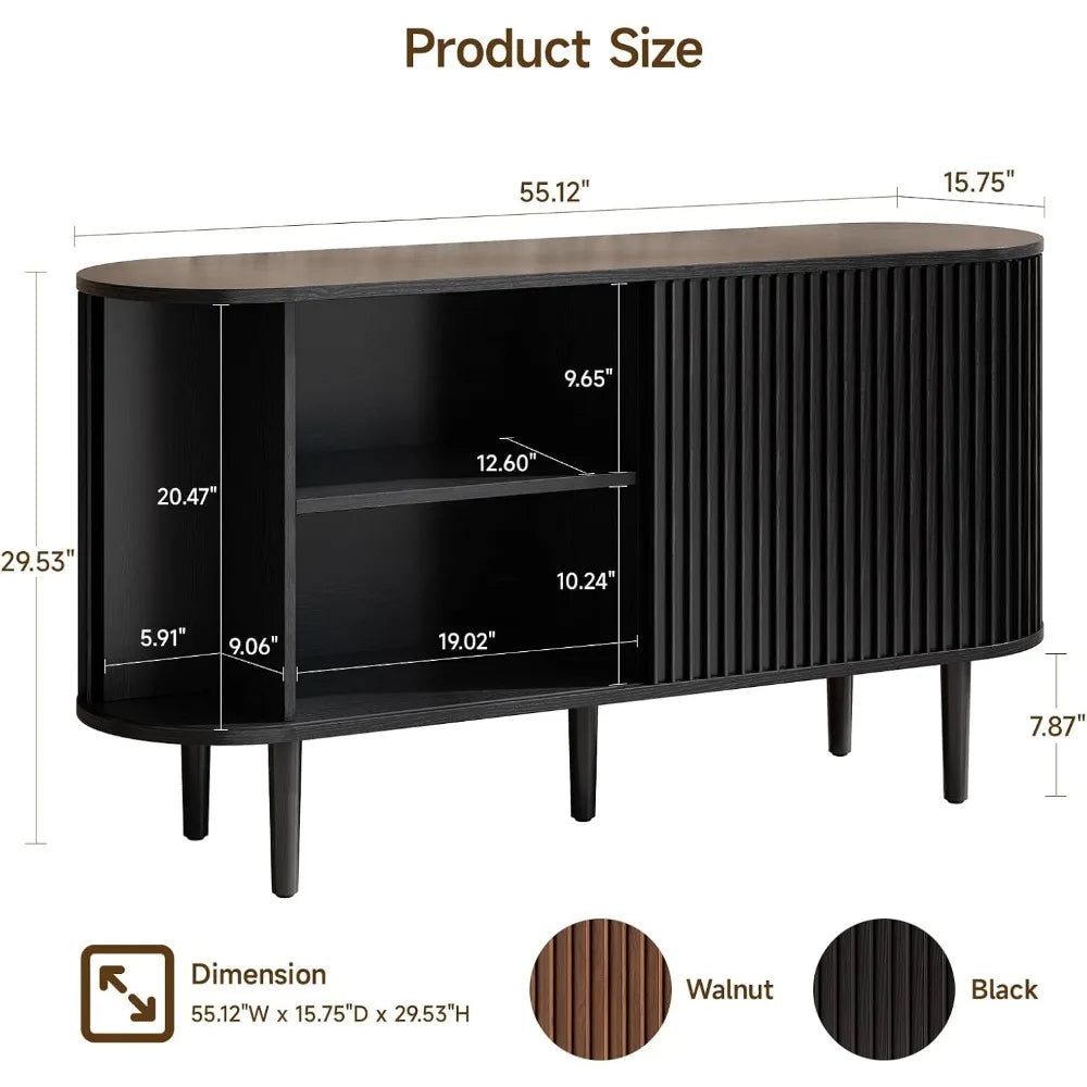 Mid-Century Modern Buffet Sideboard with Sliding Doors