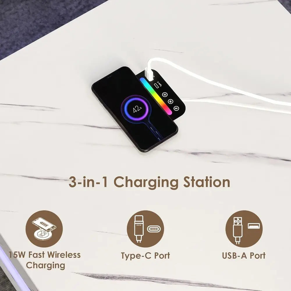 LED Smart Coffee Table with Bluetooth Speaker, Wireless Charging