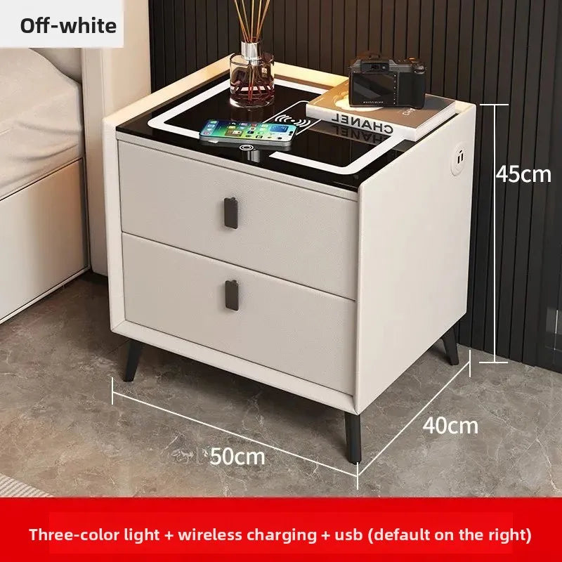 Multifunctional Smart Bedside Cabinet with Wireless Charging LED  Fingerprint Lock USB