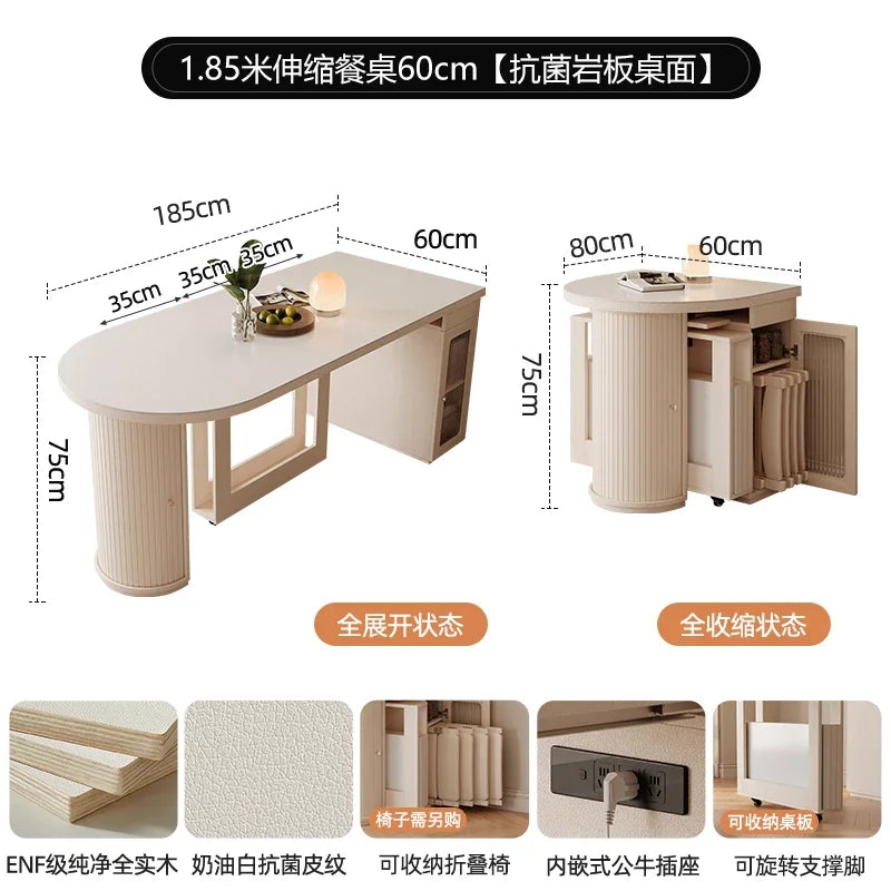 Retractable dining table small round foldable