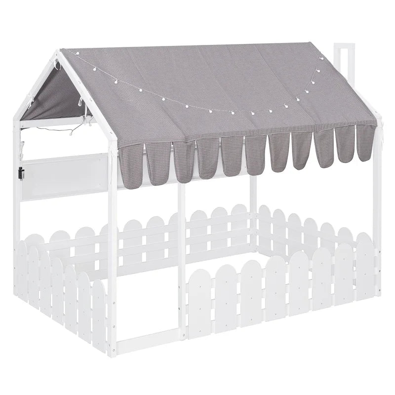 White Full Size Montessori Floor Bed with Fence
